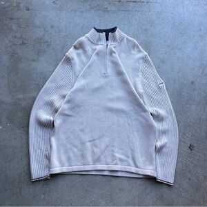Vintage Y2K DKNY Ribbed Beige Quarter-Zip